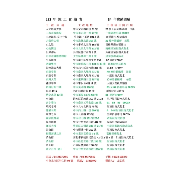 112年施工實績表實績
